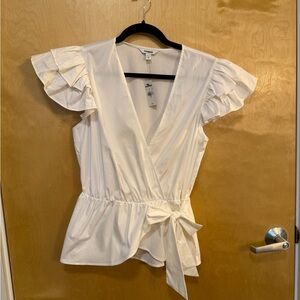 New With Tags Express Cream Ruffle Sleeve Wrap Blouse Size Medium